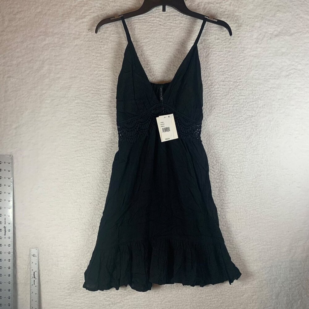 Raviya Womens Black Sleeveless V-Neck Flutter-Hem Swim Cover Up Dress Size S NWT